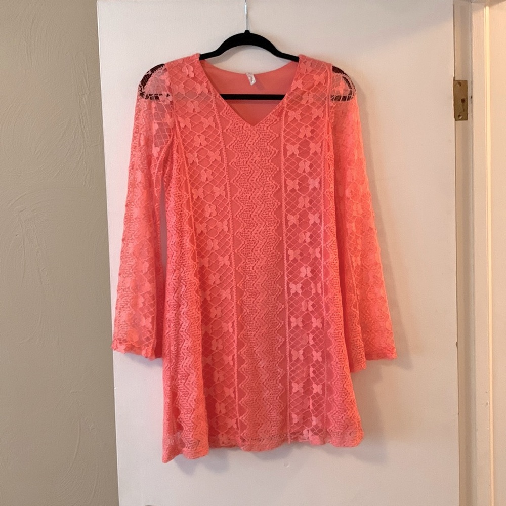 Bell Sleeve Lace Peach Dress